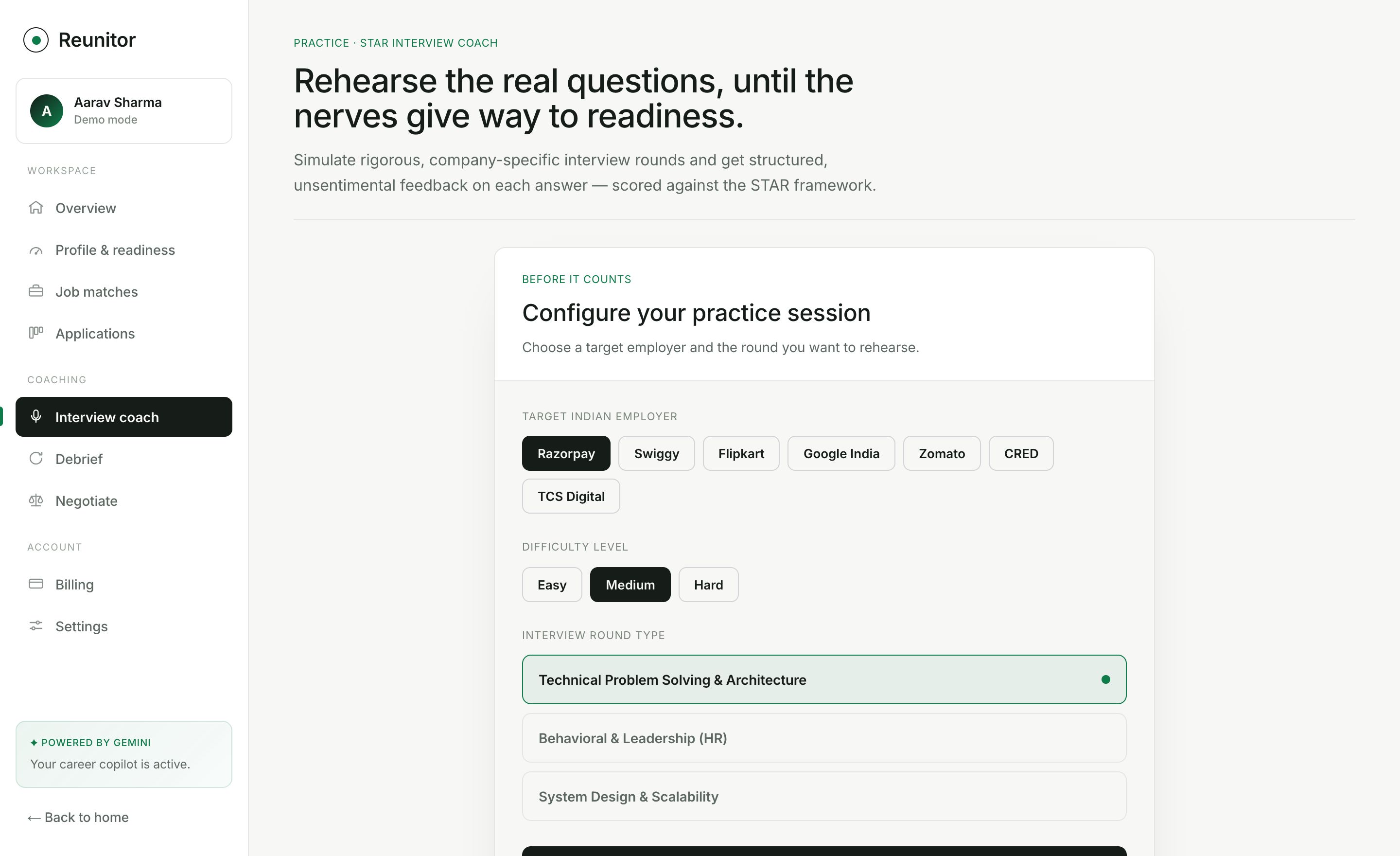 Reunitor — Interview coach