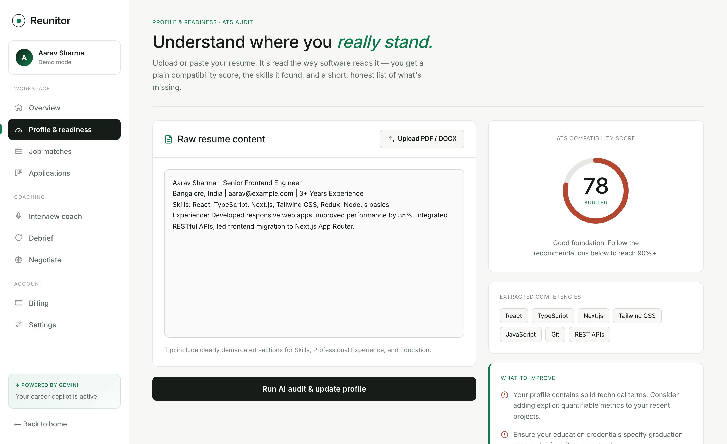 Reunitor — ATS audit